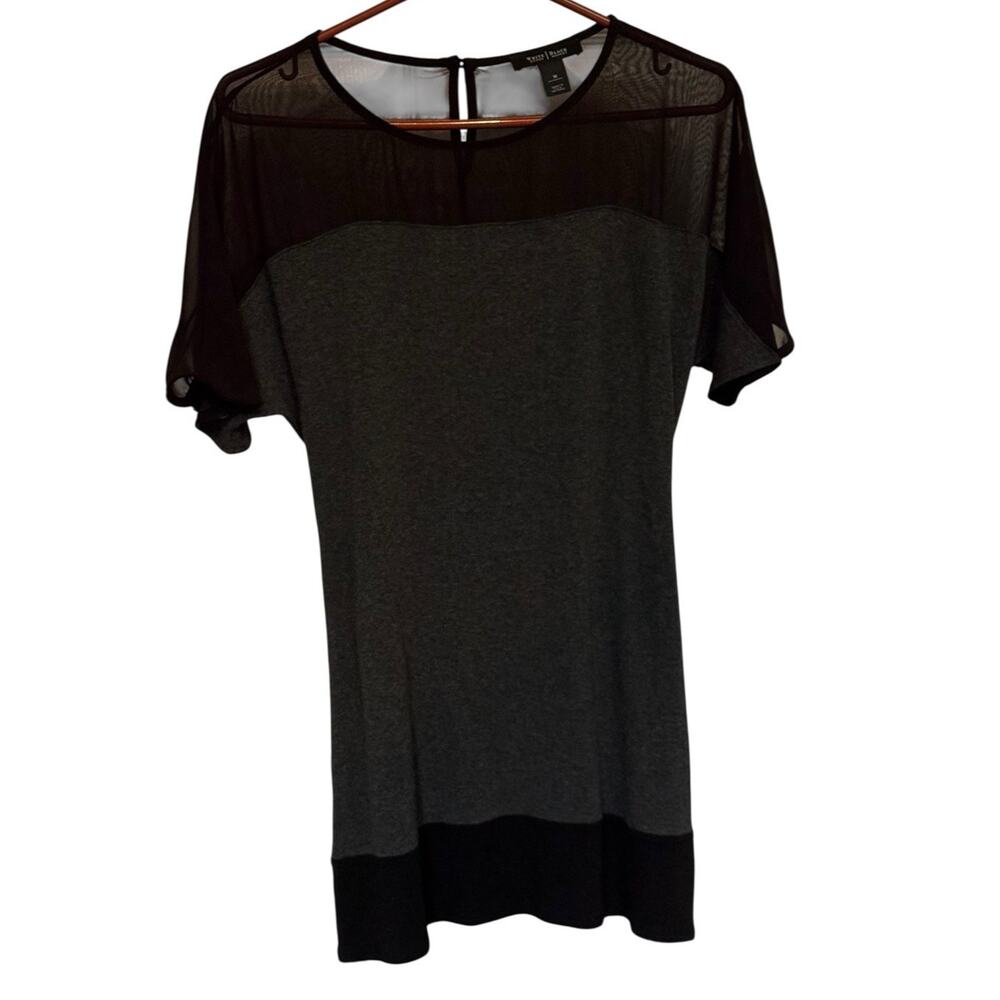 White House Black Market Gray Black Sheer Overlay Shirt Blouse Top Medium Career